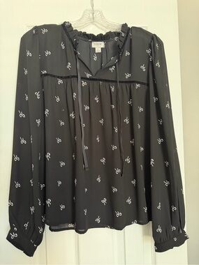 J. Crew Factory Black Blouse with White Bow Print